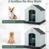 Hundehütte Hundehaus aus Kunststoff Hundehöhle mit Erhöhtem Boden & Wasserfestem Dach Grau