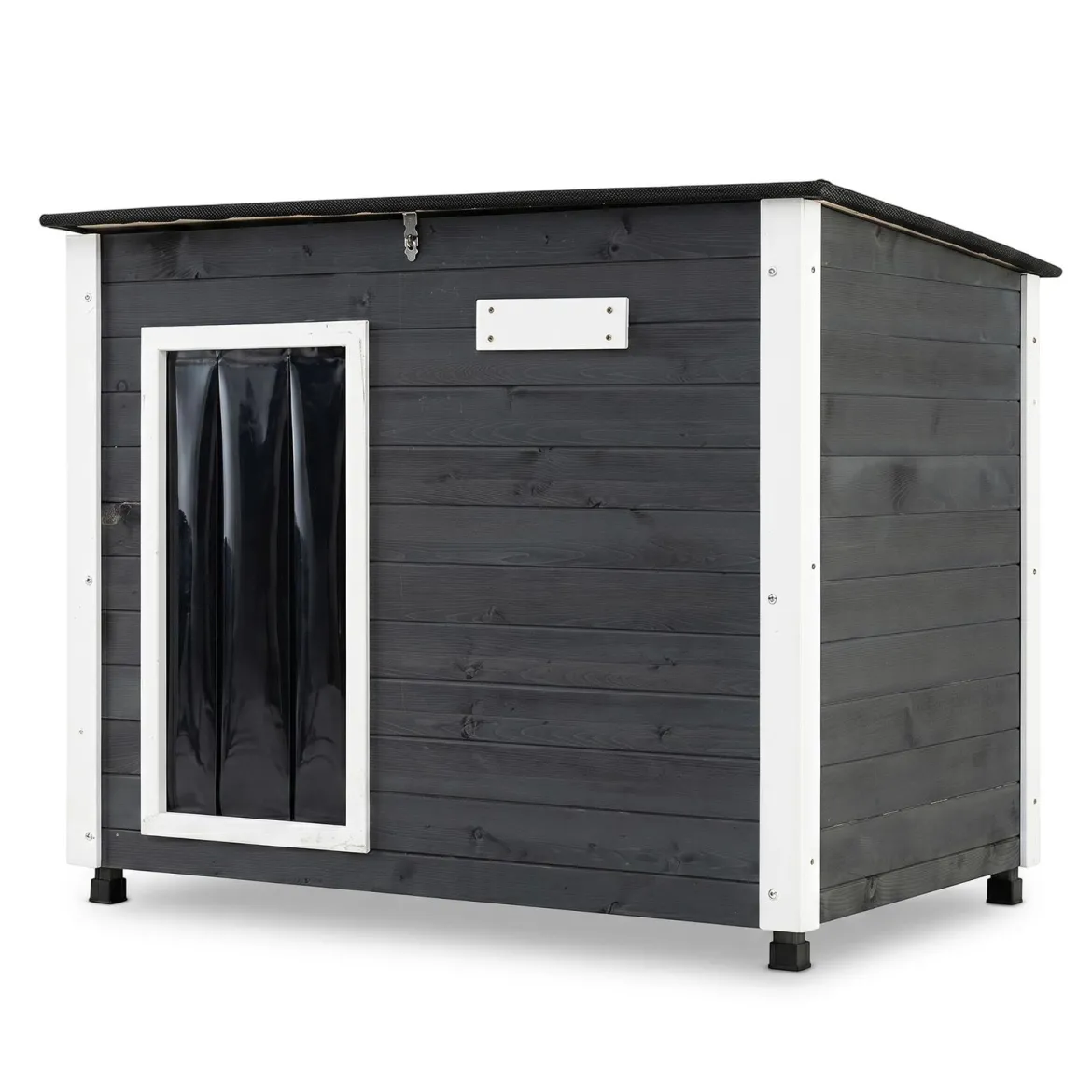 Hundehütte Hundehaus aus Tannenholz Kleintierhaus mit Tür Klappbarem Asphaltdach 85,5 x 56,5 x 64,5 cm Grau