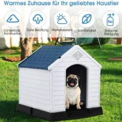 Hundehütte Hundehaus Hundehöhle mit Erhöhtem Boden Blau und Weiß