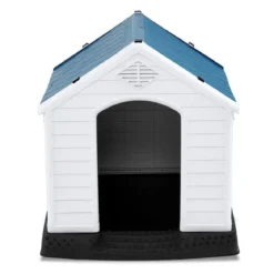 Hundehütte Hundehaus Hundehöhle mit Erhöhtem Boden Blau und Weiß