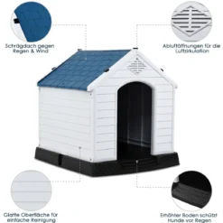 Hundehütte Hundehaus Hundehöhle mit Erhöhtem Boden Blau und Weiß