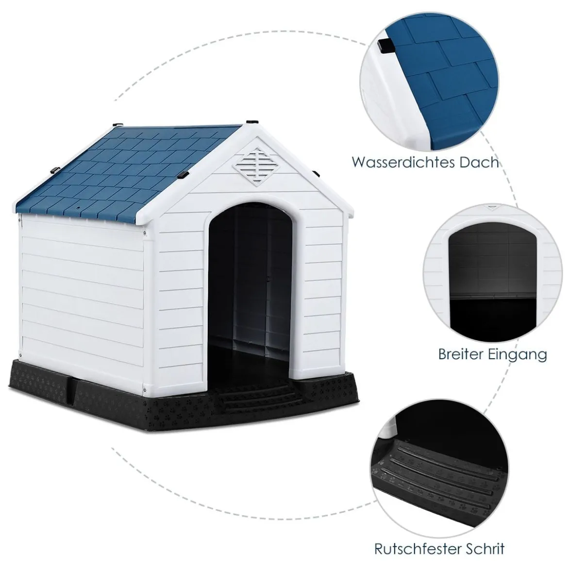 Hundehütte Hundehaus Hundehöhle mit Erhöhtem Boden Blau und Weiß