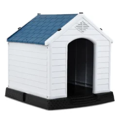 Hundehütte Hundehaus Hundehöhle mit Erhöhtem Boden Blau und Weiß