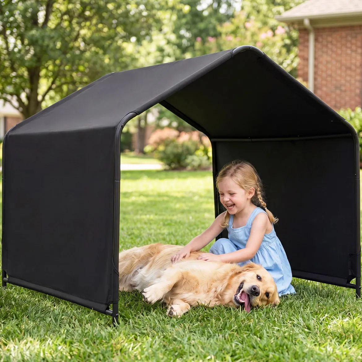 Hundehütte Outdoor Hundezelt für große mittlere & kleine Hunde Haustierzelt wasserabweisend 128 x 118 x 108 cm Schwarz