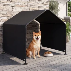 Hundehütte Outdoor Hundezelt für große mittlere & kleine Hunde Haustierzelt wasserabweisend 128 x 118 x 108 cm Schwarz