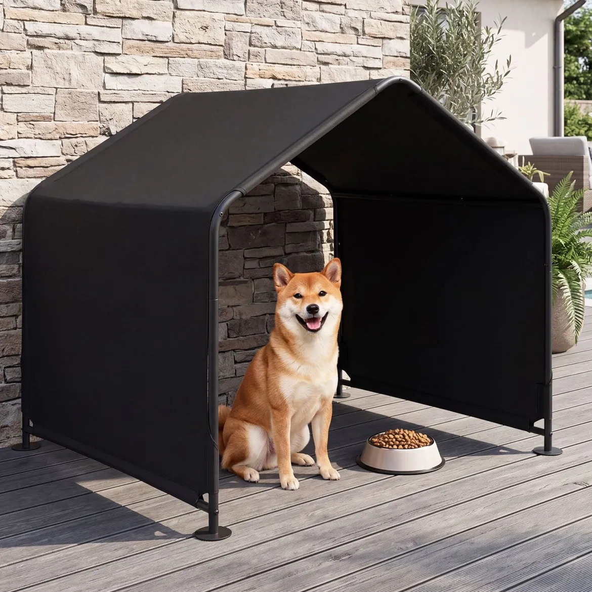 Hundehütte Outdoor Hundezelt für große mittlere & kleine Hunde Haustierzelt wasserabweisend 128 x 118 x 108 cm Schwarz