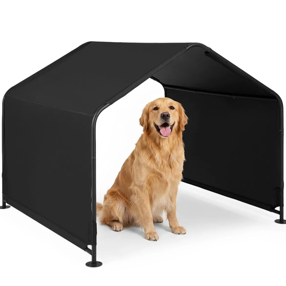 Hundehütte Outdoor Hundezelt für große mittlere & kleine Hunde Haustierzelt wasserabweisend 128 x 118 x 108 cm Schwarz