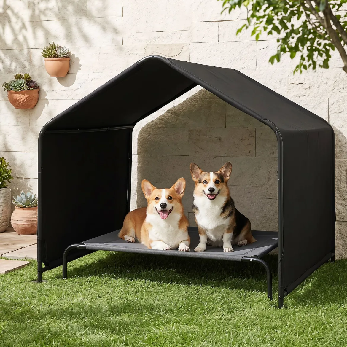 Hundehütte Outdoor Hundezelt für große mittlere & kleine Hunde Haustierzelt wasserabweisend 128 x 118 x 108 cm Schwarz