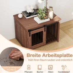 Hundekäfig Möbel mit Schiebetür Hundebox aus Metall Holz Hundehütte Haustierkäfig Braun
