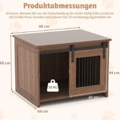 Hundekäfig Möbel mit Schiebetür Hundebox aus Metall Holz Hundehütte Haustierkäfig Braun