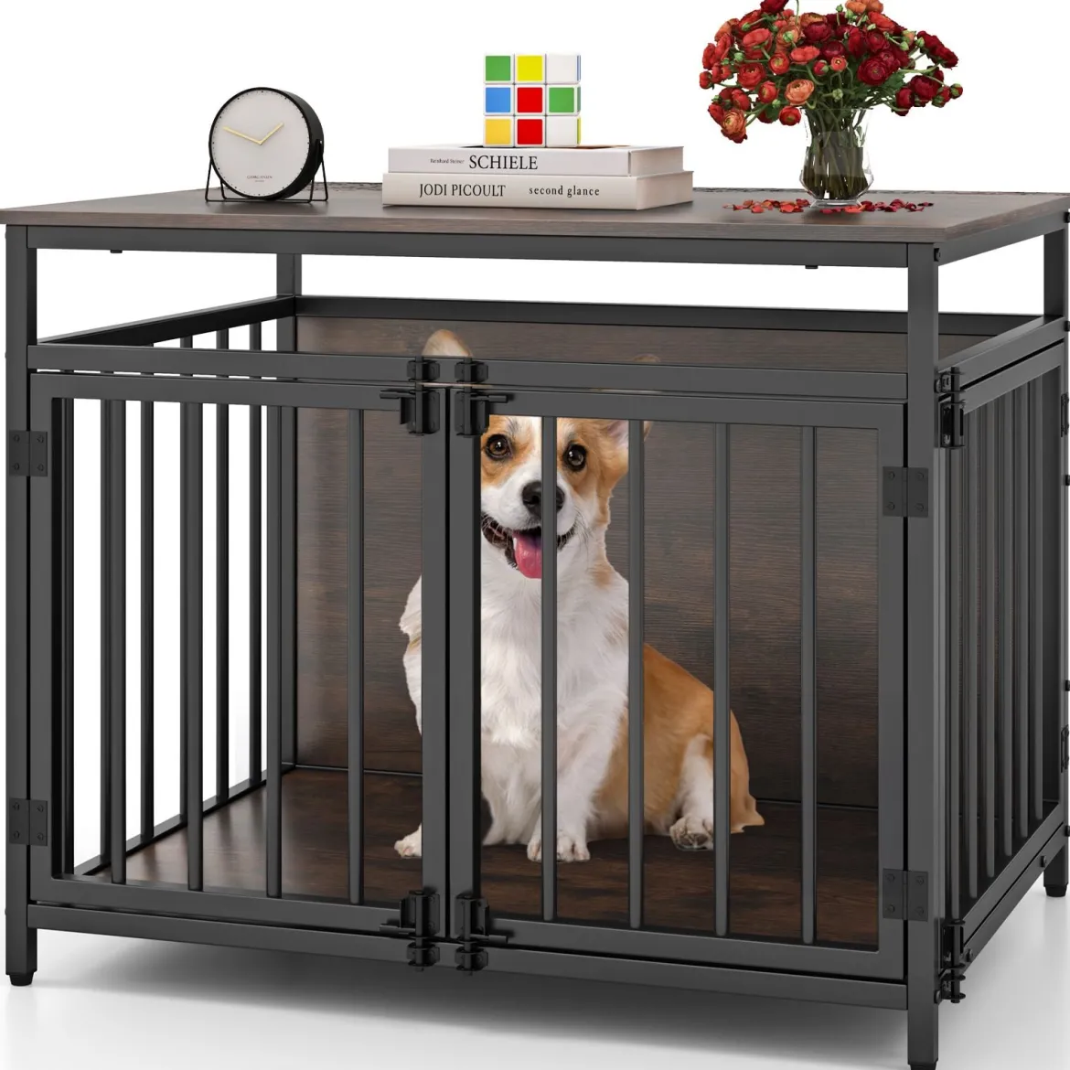 Hundekäfig Möbel mit 3 Türen Holz Hundebox Hundegitterbox Beistelltisch 80 x 60 x 64 cm