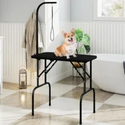 Hundepflegetisch klappbar Haustierpflegetisch höhenverstellbar Trimmtisch mit Schlingen Schwarz 80,5 x 46 x 76,5 cm