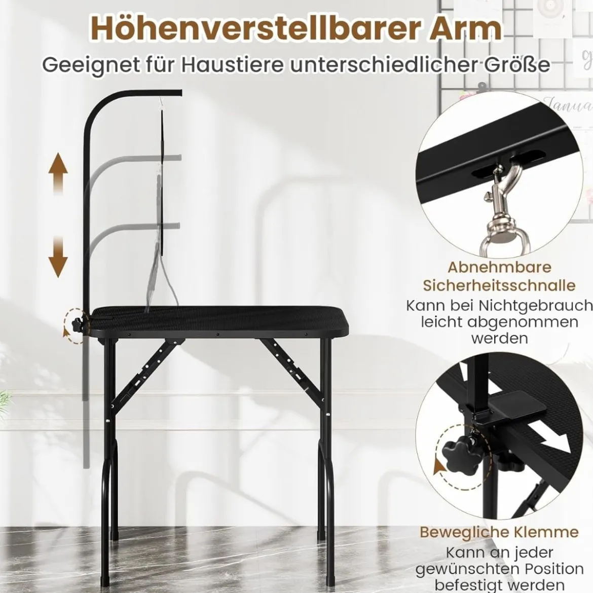 Hundepflegetisch klappbar Haustierpflegetisch höhenverstellbar Trimmtisch mit Schlingen Schwarz 80,5 x 46 x 76,5 cm