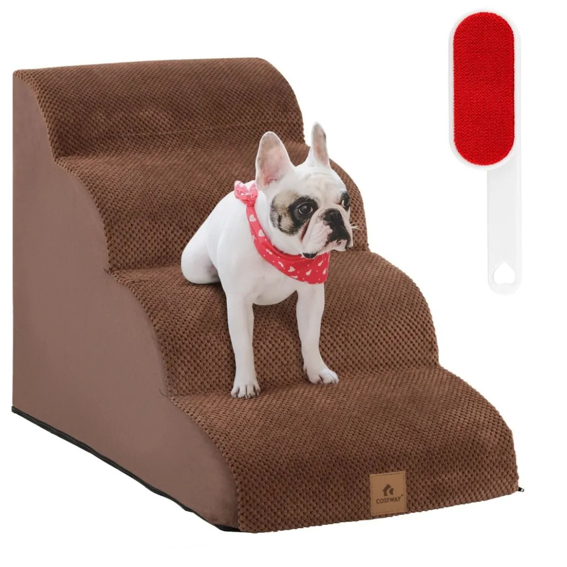 Hundetreppe rutschfeste 4-Stöckige Hunderampe aus Schaumstoff 72 x 41 x 51 cm Braun