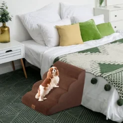 Hundetreppe rutschfeste 4-Stöckige Hunderampe aus Schaumstoff 72 x 41 x 51 cm Braun