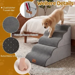 Hundetreppe 5 Stufen 50 cm Hoch Haustiertreppe Hundetreppe für Kleine Hunde Grau