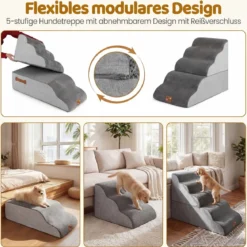Hundetreppe 5 Stufen 50 cm Hoch Haustiertreppe Hundetreppe für Kleine Hunde Grau