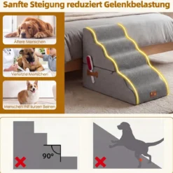 Hundetreppe 5 Stufen 50 cm Hoch Haustiertreppe Hundetreppe für Kleine Hunde Grau