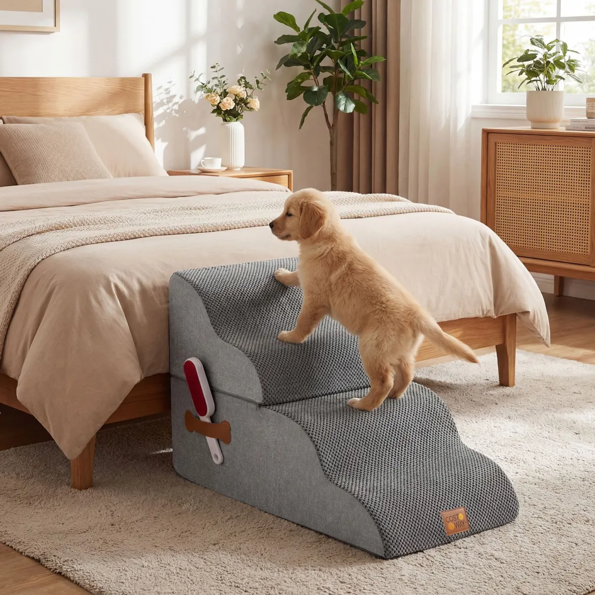 Hundetreppe 4 Stufen 50 cm Hoch Haustiertreppe Hundetreppe für Kleine Hunde Grau