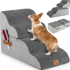 Hundetreppe 4 Stufen 50 cm Hoch Haustiertreppe Hundetreppe für Kleine Hunde Grau