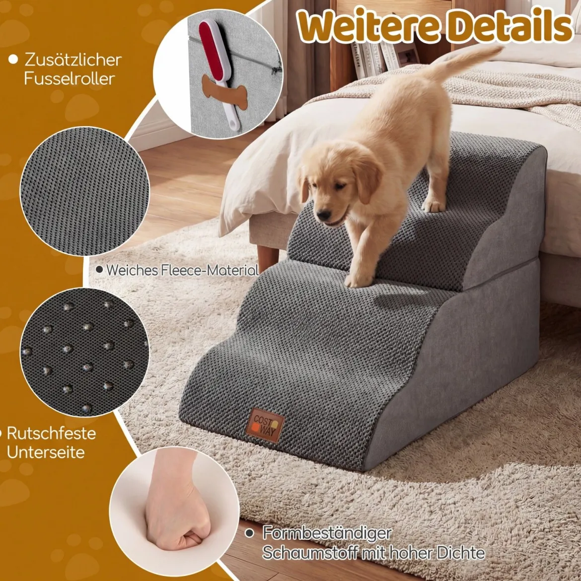 Hundetreppe 4 Stufen 50 cm Hoch Haustiertreppe Hundetreppe für Kleine Hunde Grau