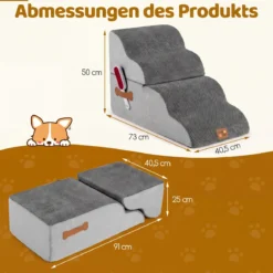 Hundetreppe 4 Stufen 50 cm Hoch Haustiertreppe Hundetreppe für Kleine Hunde Grau