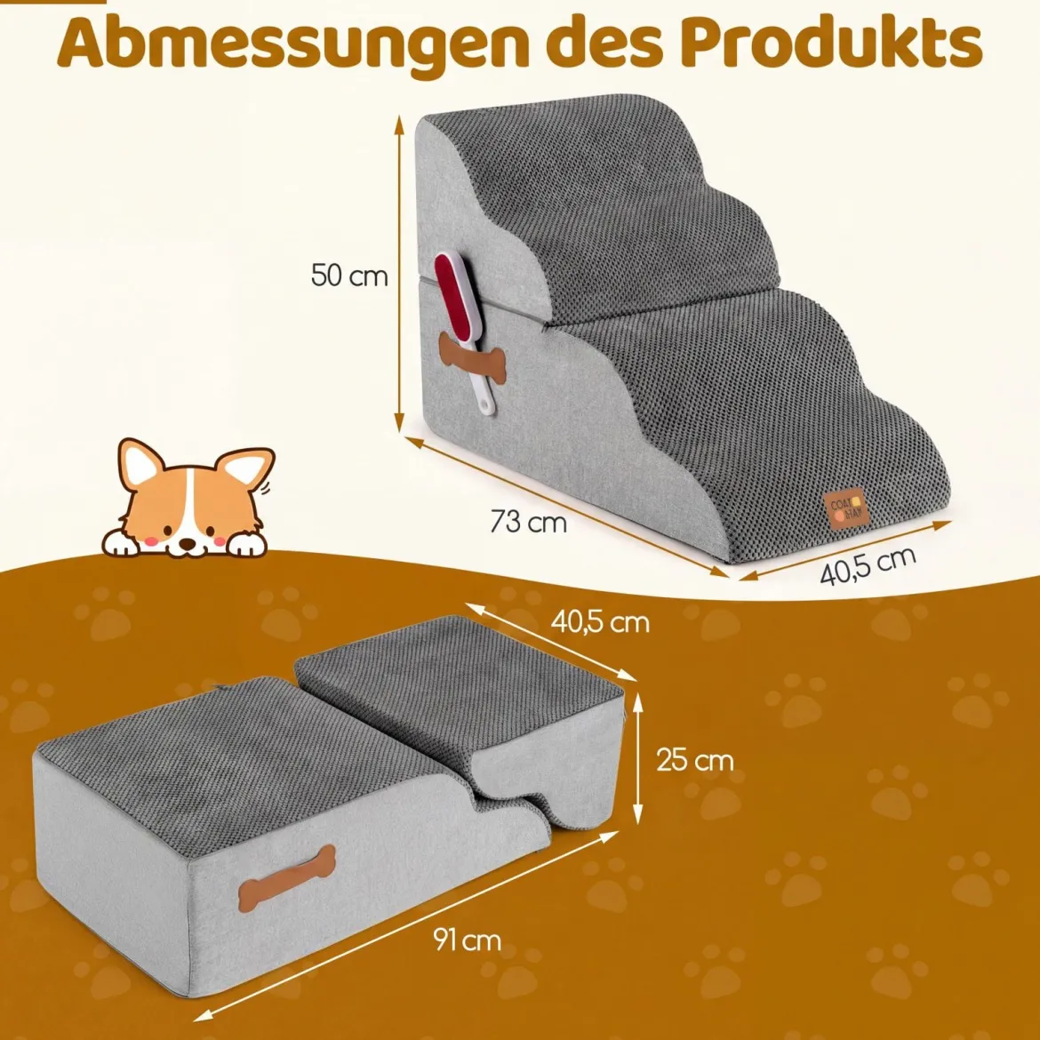 Hundetreppe 4 Stufen 50 cm Hoch Haustiertreppe Hundetreppe für Kleine Hunde Grau