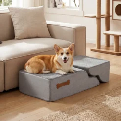 Hundetreppe 4 Stufen 50 cm Hoch Haustiertreppe Hundetreppe für Kleine Hunde Grau