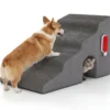 Hundetreppe 4 Stufen Haustiertreppe 43 cm Hoch mit Loch & Waschbarem Bezug Grau