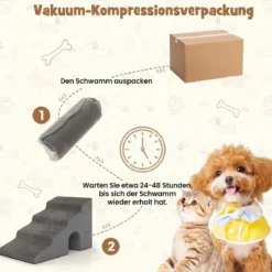 Hundetreppe 4 Stufen Haustiertreppe 43 cm Hoch mit Loch & Waschbarem Bezug Grau
