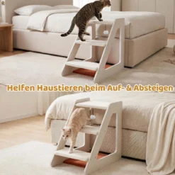 Hundetreppe 3 Stufen Katzentreppe mit Bequemem Katzenbett für Kleine Hunde und Katzen 54 x 33 x 48 cm