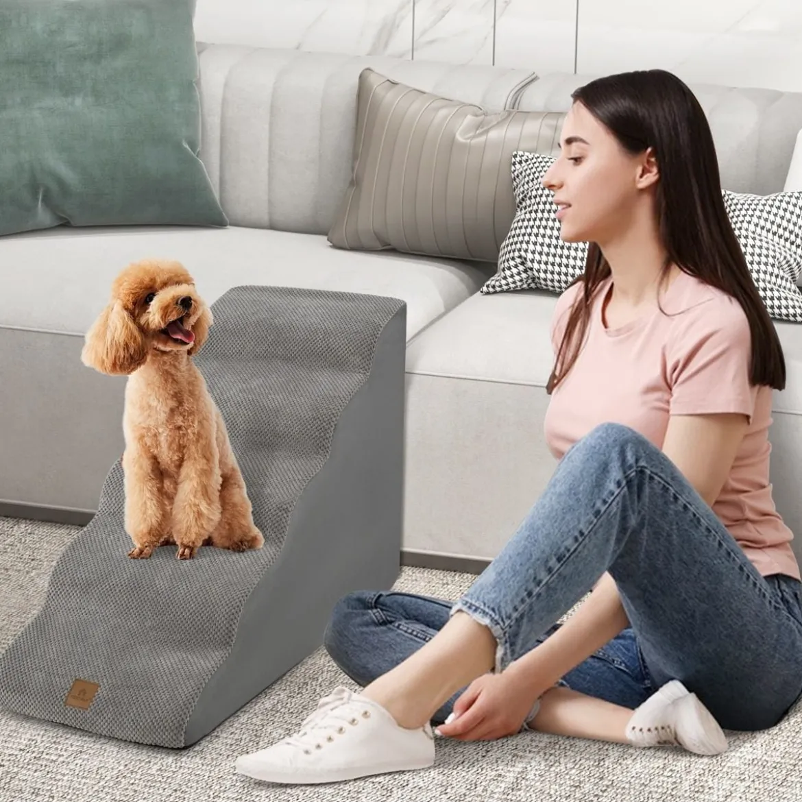 Hundetreppe 5 Stufen rutschfeste Hundestufe aus Schaumstoff Grau