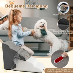 Hundetreppe 5 Stufen rutschfeste Hundestufe aus Schaumstoff Grau