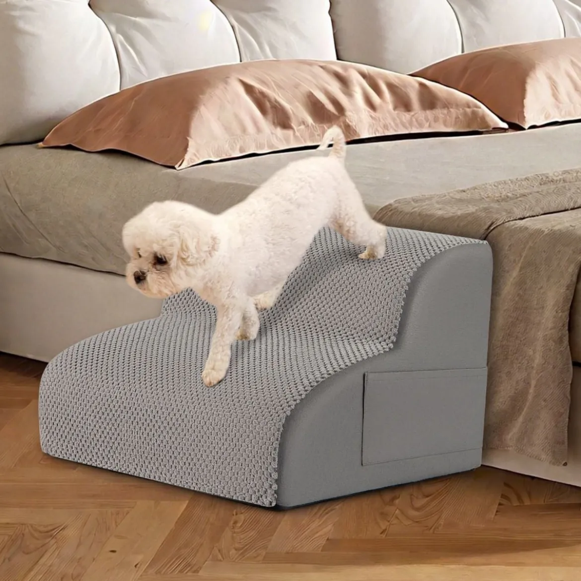 Hundetreppe 2 Stufen rutschfeste Hundestufe aus Schaumstoff 20kg belastbar Grau