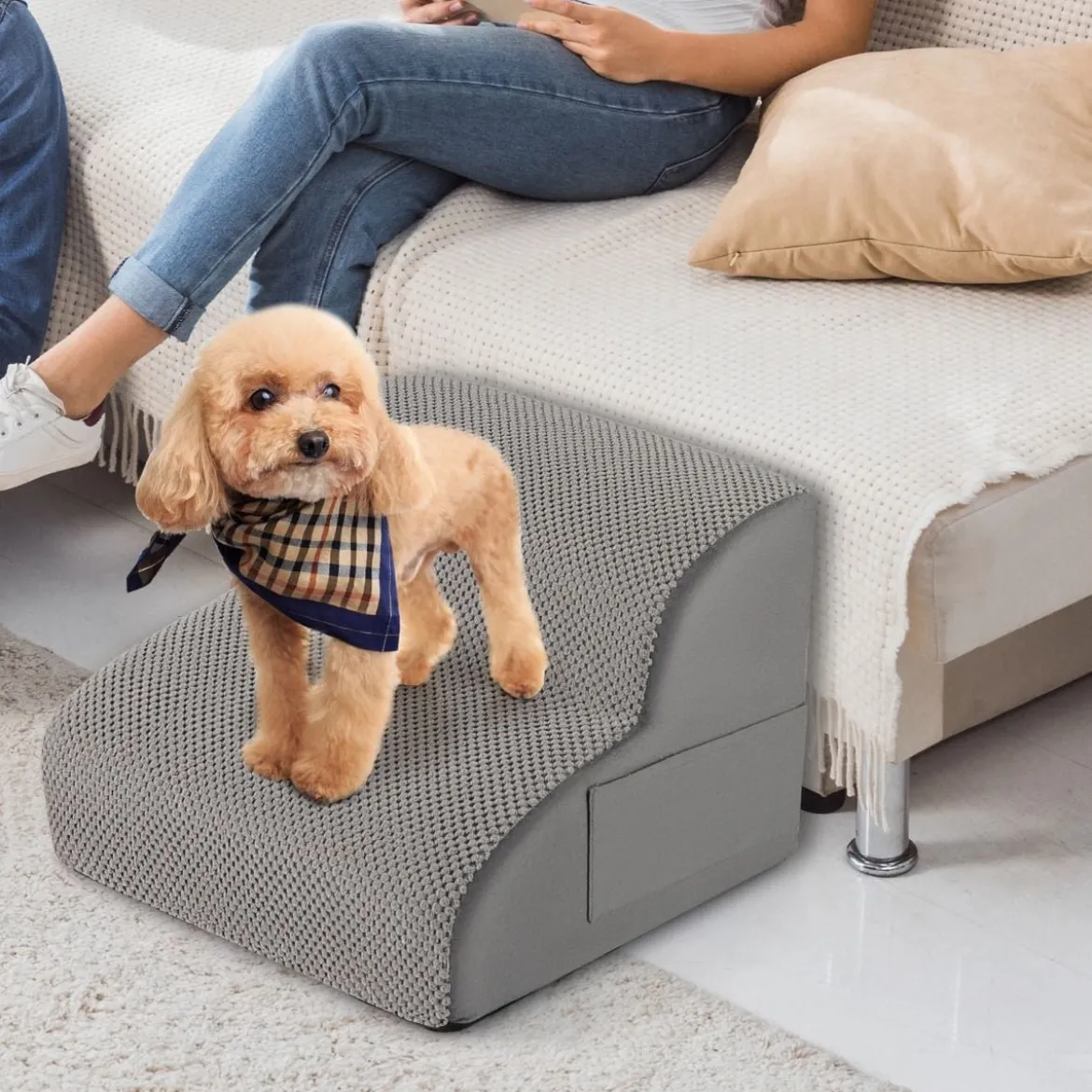 Hundetreppe 2 Stufen rutschfeste Hundestufe aus Schaumstoff 20kg belastbar Grau