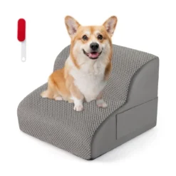 Hundetreppe 2 Stufen rutschfeste Hundestufe aus Schaumstoff 20kg belastbar Grau