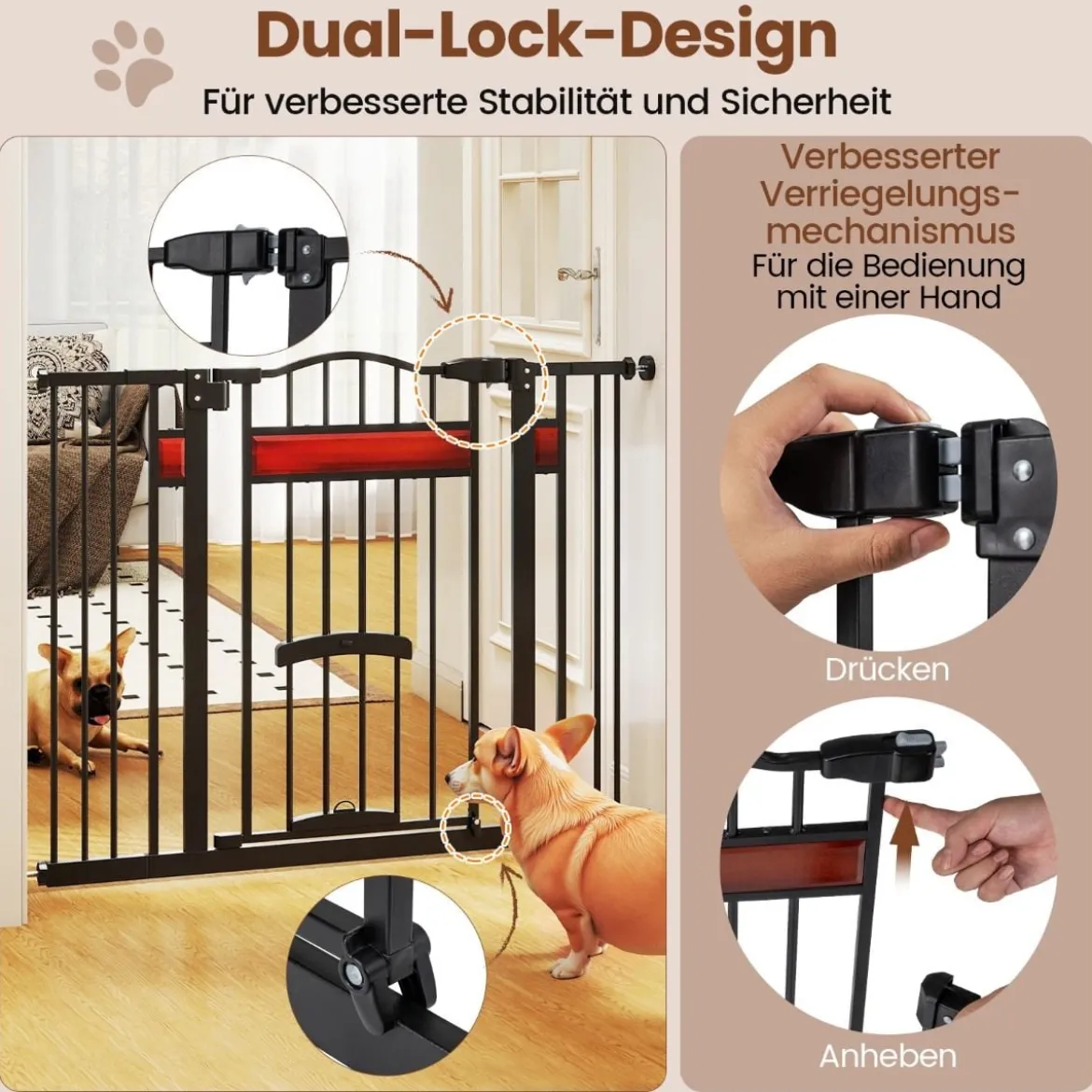 Hunde Türschutzgitter mit Kleiner Tür Metall Absperrgitter ohne Bohren Schutzgitter Schwarz