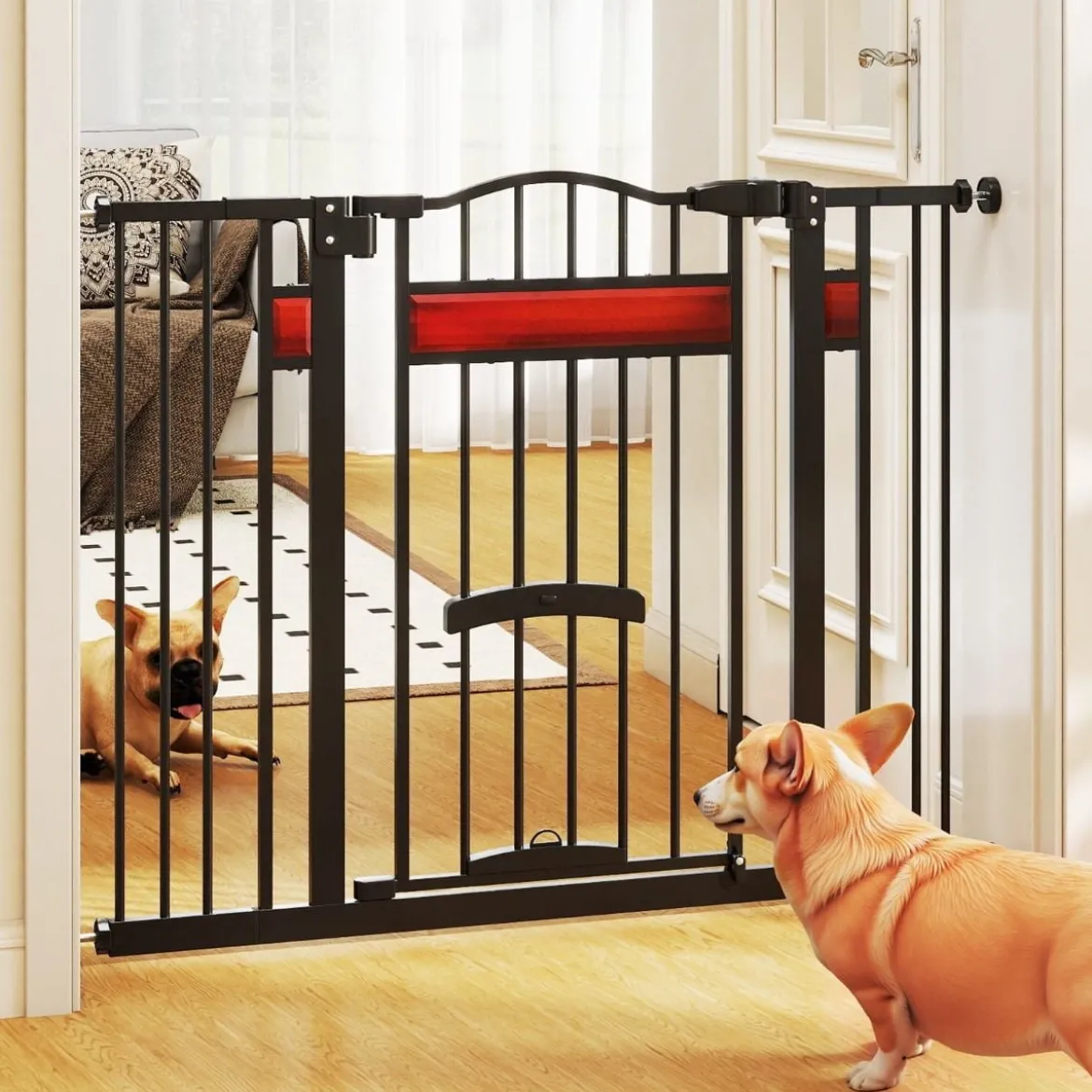 Hunde Türschutzgitter mit Kleiner Tür Metall Absperrgitter ohne Bohren Schutzgitter Schwarz