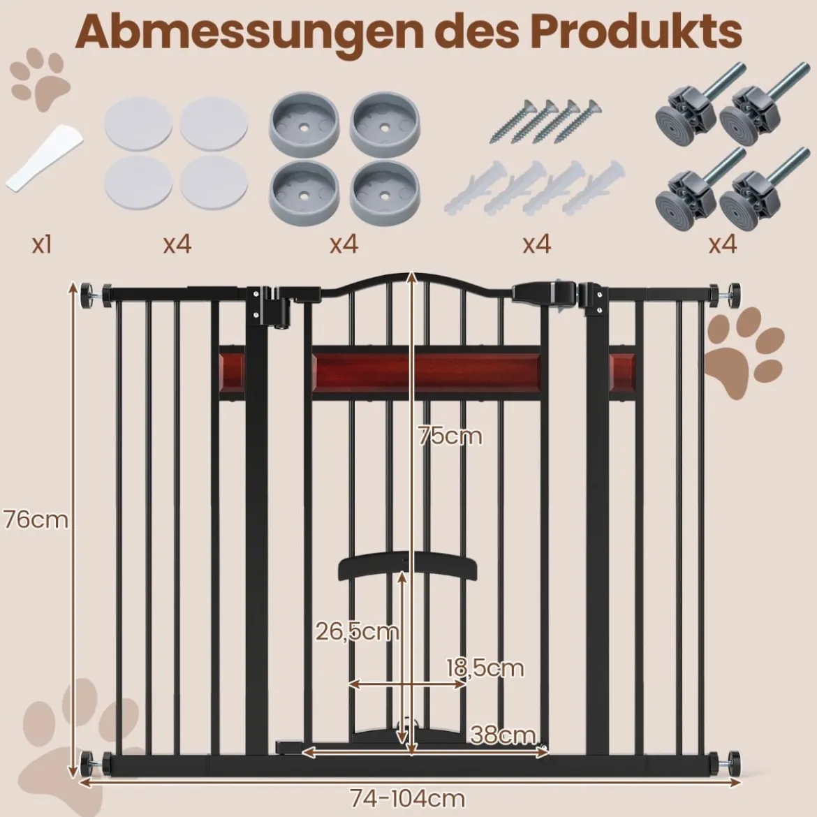 Hunde Türschutzgitter mit Kleiner Tür Metall Absperrgitter ohne Bohren Schutzgitter Schwarz