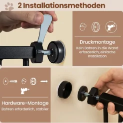 Hunde Türschutzgitter mit Kleiner Tür Metall Absperrgitter ohne Bohren Schutzgitter Schwarz