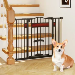 Hunde Türschutzgitter mit Kleiner Tür Metall Absperrgitter ohne Bohren Schutzgitter Schwarz