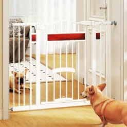 Hunde Türschutzgitter mit Kleiner Tür Metall Absperrgitter ohne Bohren Schutzgitter Weiß