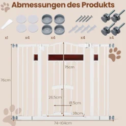 Hunde Türschutzgitter mit Kleiner Tür Metall Absperrgitter ohne Bohren Schutzgitter Weiß