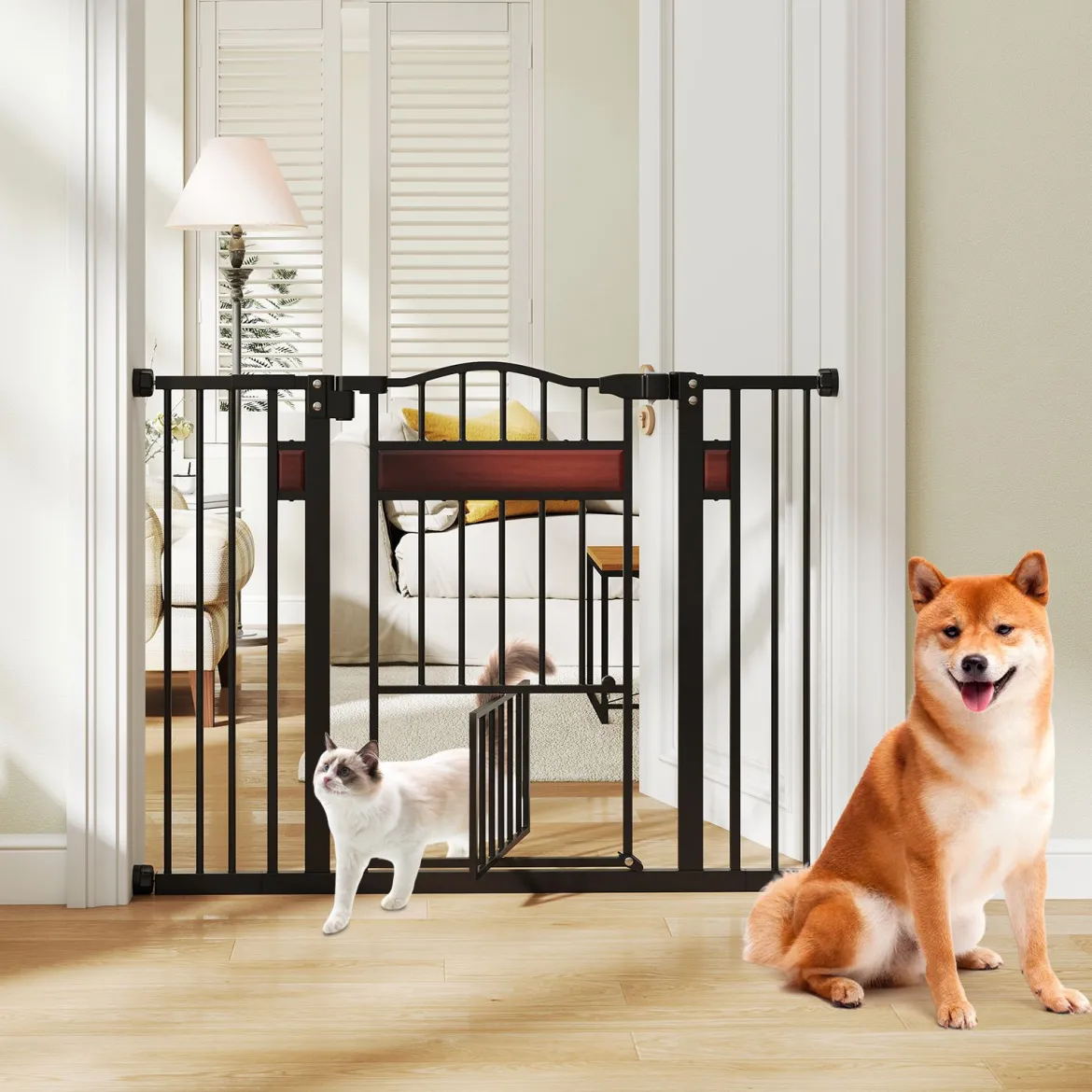 Hunde Türschutzgitter Türgitter ohne Bohren Schutzgitter mit Kleiner Tür Hundegitter Schwarz