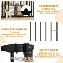 Hunde Türschutzgitter Türgitter ohne Bohren Schutzgitter mit Kleiner Tür Hundegitter Schwarz