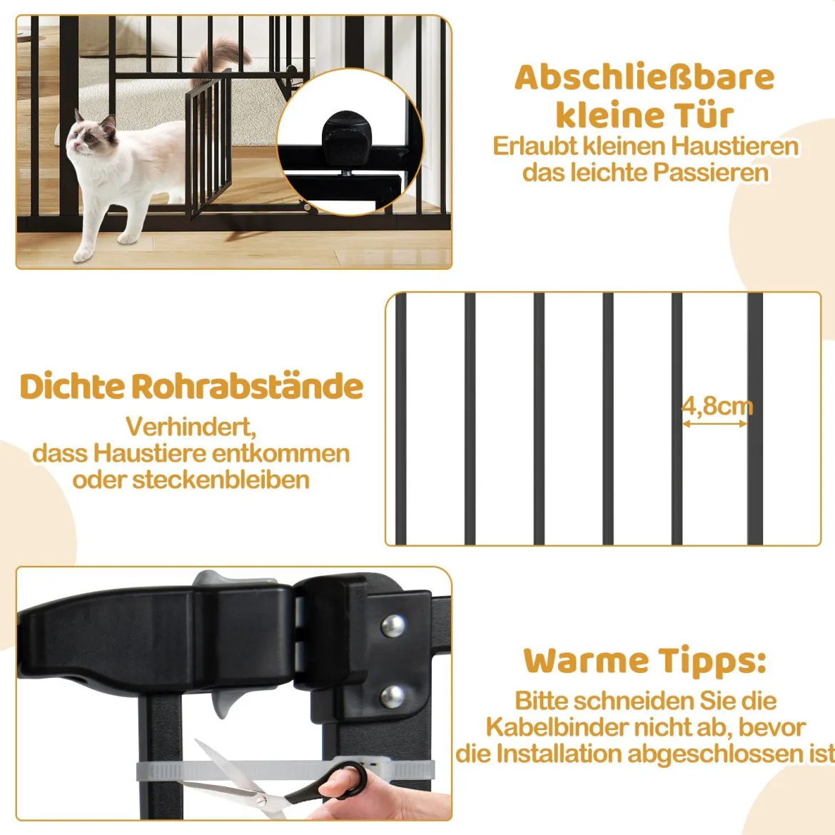 Hunde Türschutzgitter Türgitter ohne Bohren Schutzgitter mit Kleiner Tür Hundegitter Schwarz