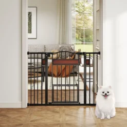 Hunde Türschutzgitter Türgitter ohne Bohren Schutzgitter mit Kleiner Tür Hundegitter Schwarz