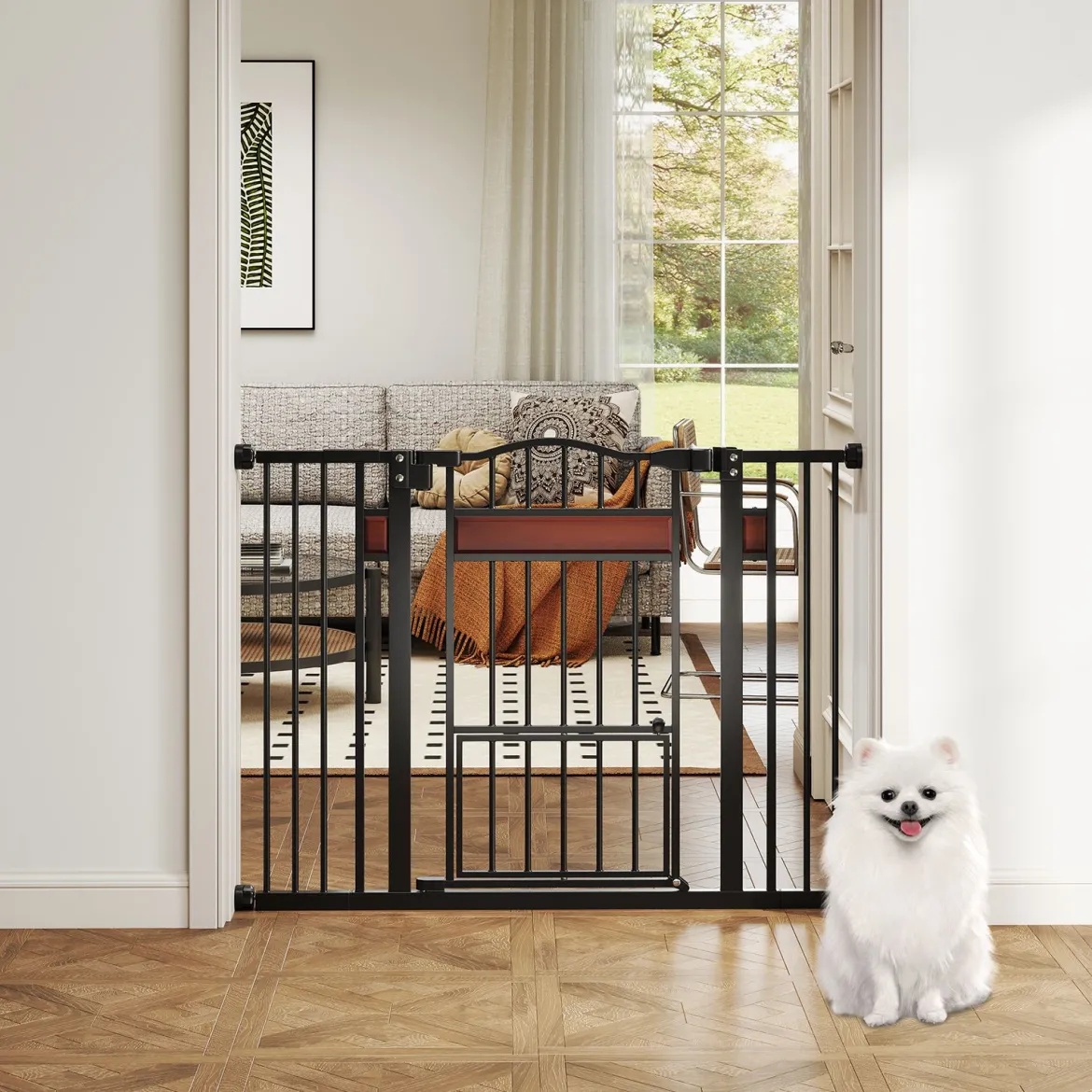 Hunde Türschutzgitter Türgitter ohne Bohren Schutzgitter mit Kleiner Tür Hundegitter Schwarz