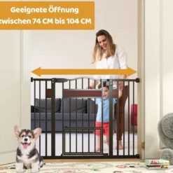 Hunde Türschutzgitter Türgitter ohne Bohren Schutzgitter mit Kleiner Tür Hundegitter Schwarz
