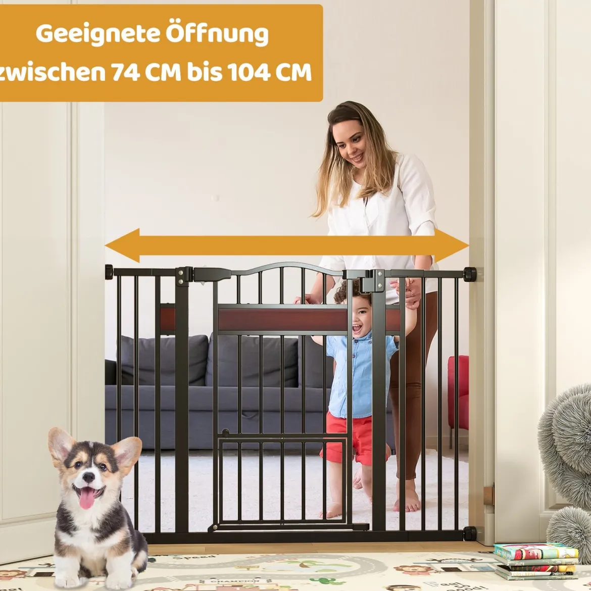 Hunde Türschutzgitter Türgitter ohne Bohren Schutzgitter mit Kleiner Tür Hundegitter Schwarz